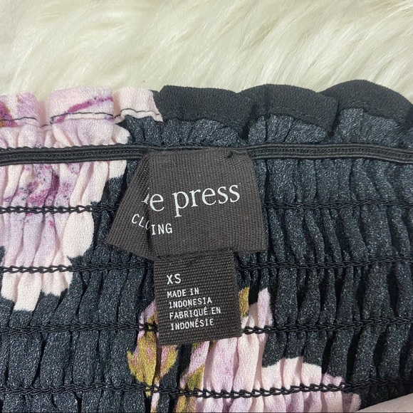 Free Press Black Floral Square Neck Blouse Top - Picture 2 of 4